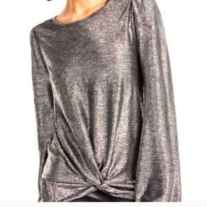 Fourteenth Place Gold Metallic Front Twist Top Size Medium